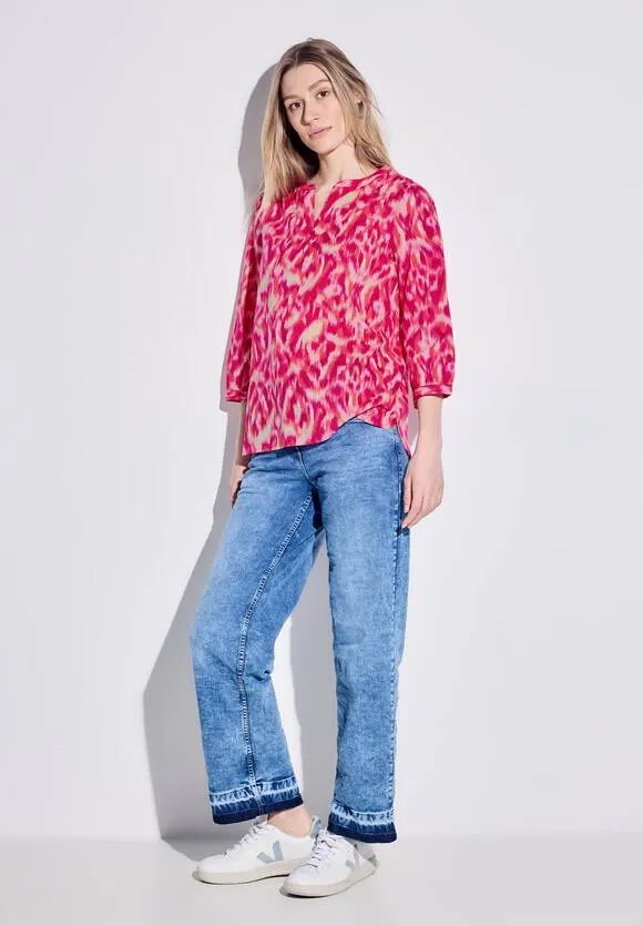 344611- 3/4 Sleeve Brush Stroke Print Top- Pink Sorbet- Cecil