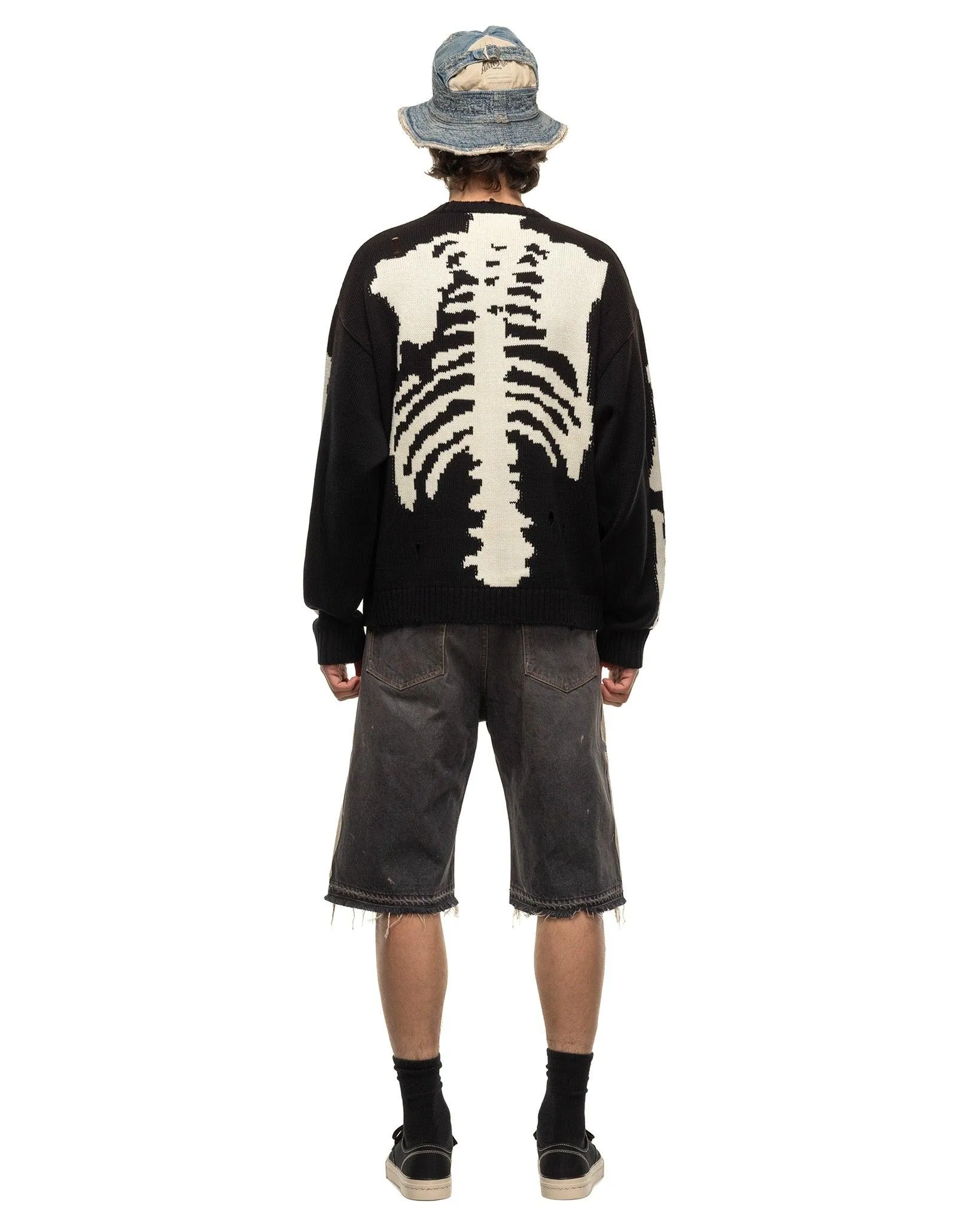 5G Cotton Knit BONE Crew Sweater Black