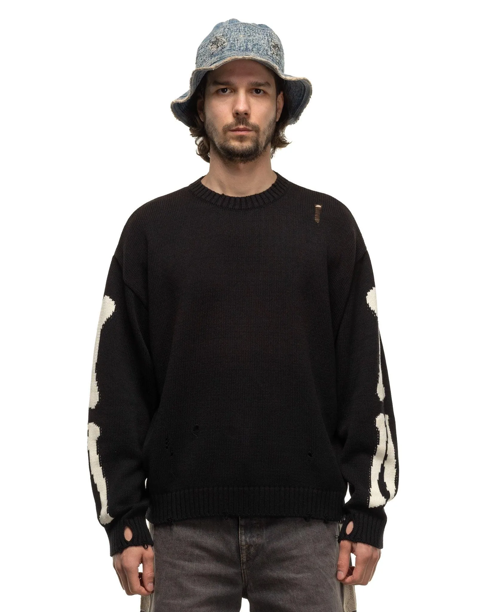 5G Cotton Knit BONE Crew Sweater Black