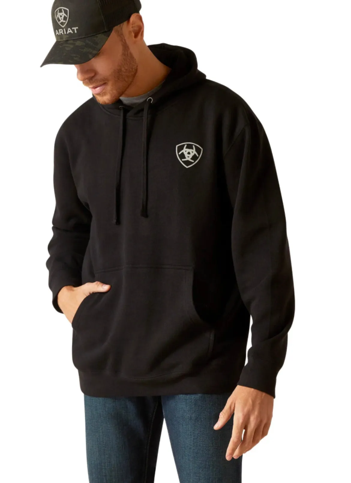 ARIAT MEN'S ZUNI FLAG BLACK HOODIE SWEATSHIRT