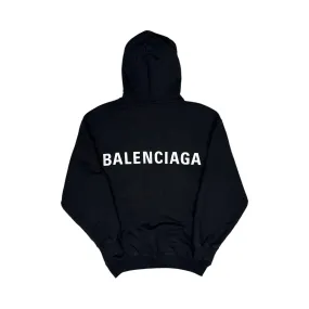 BALENCIAGA 2017 BACK LOGO PRINT HOODIE - BLACK