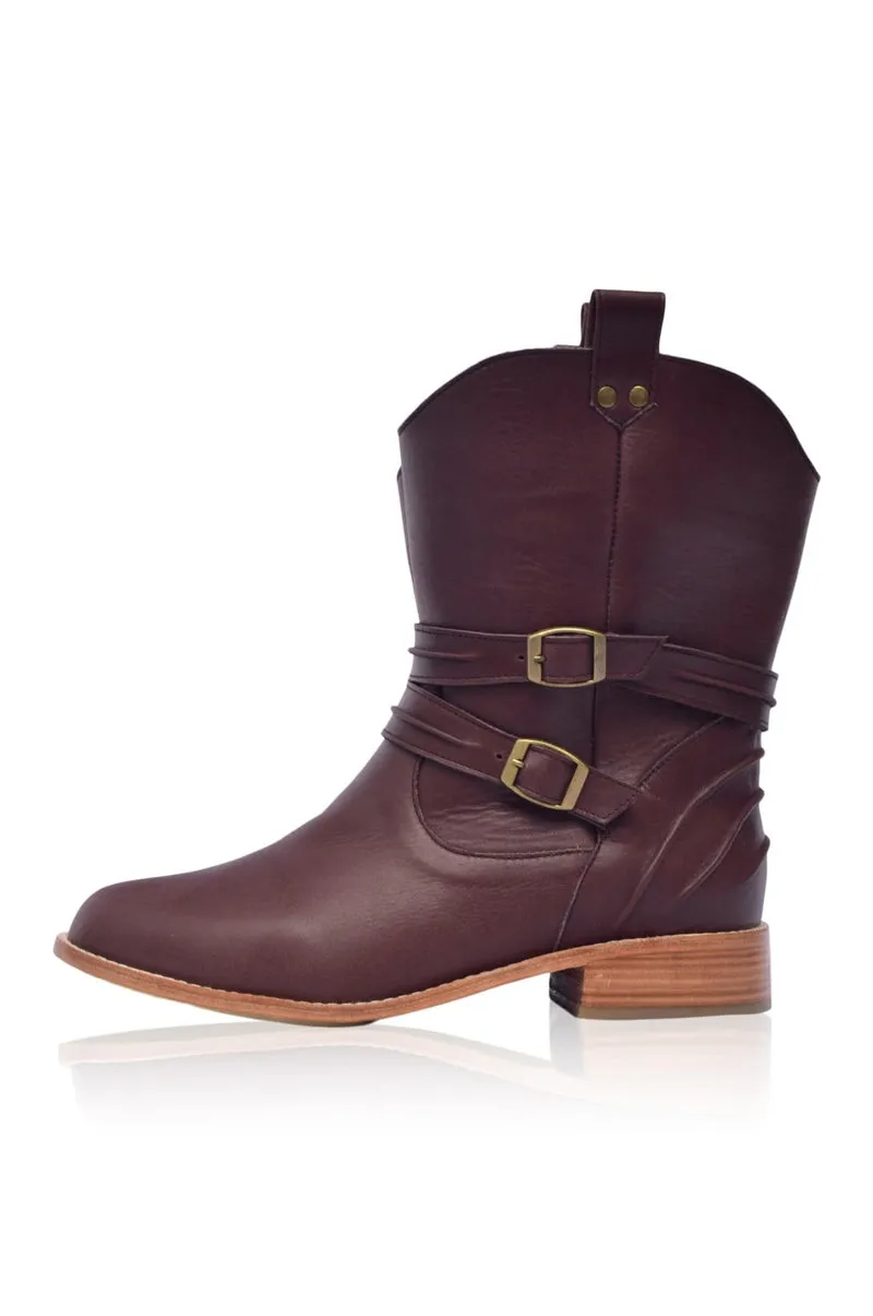 Barcelona Leather Boots in Dark Brown