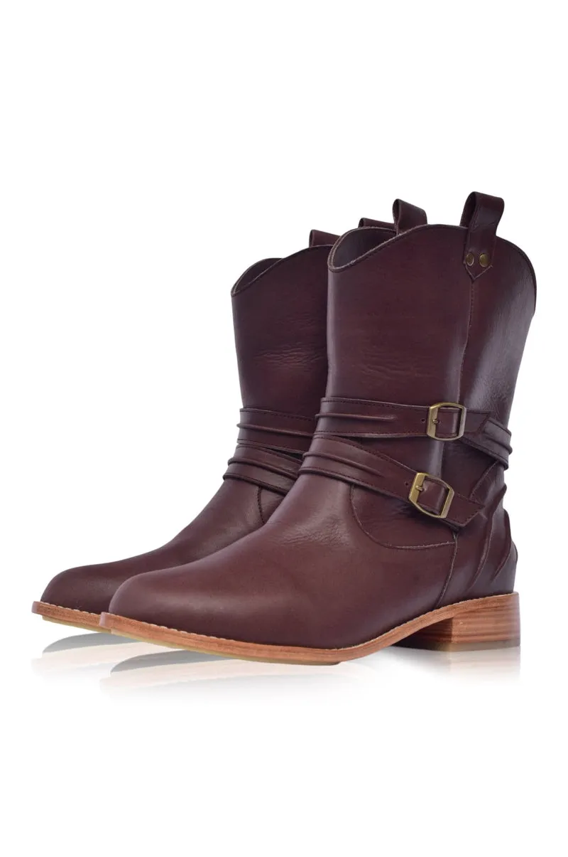 Barcelona Leather Boots in Dark Brown