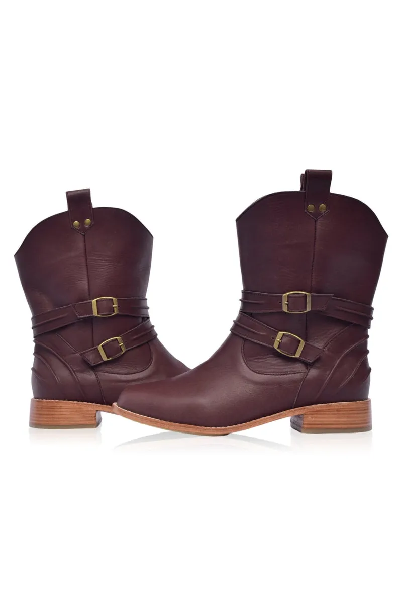 Barcelona Leather Boots in Dark Brown