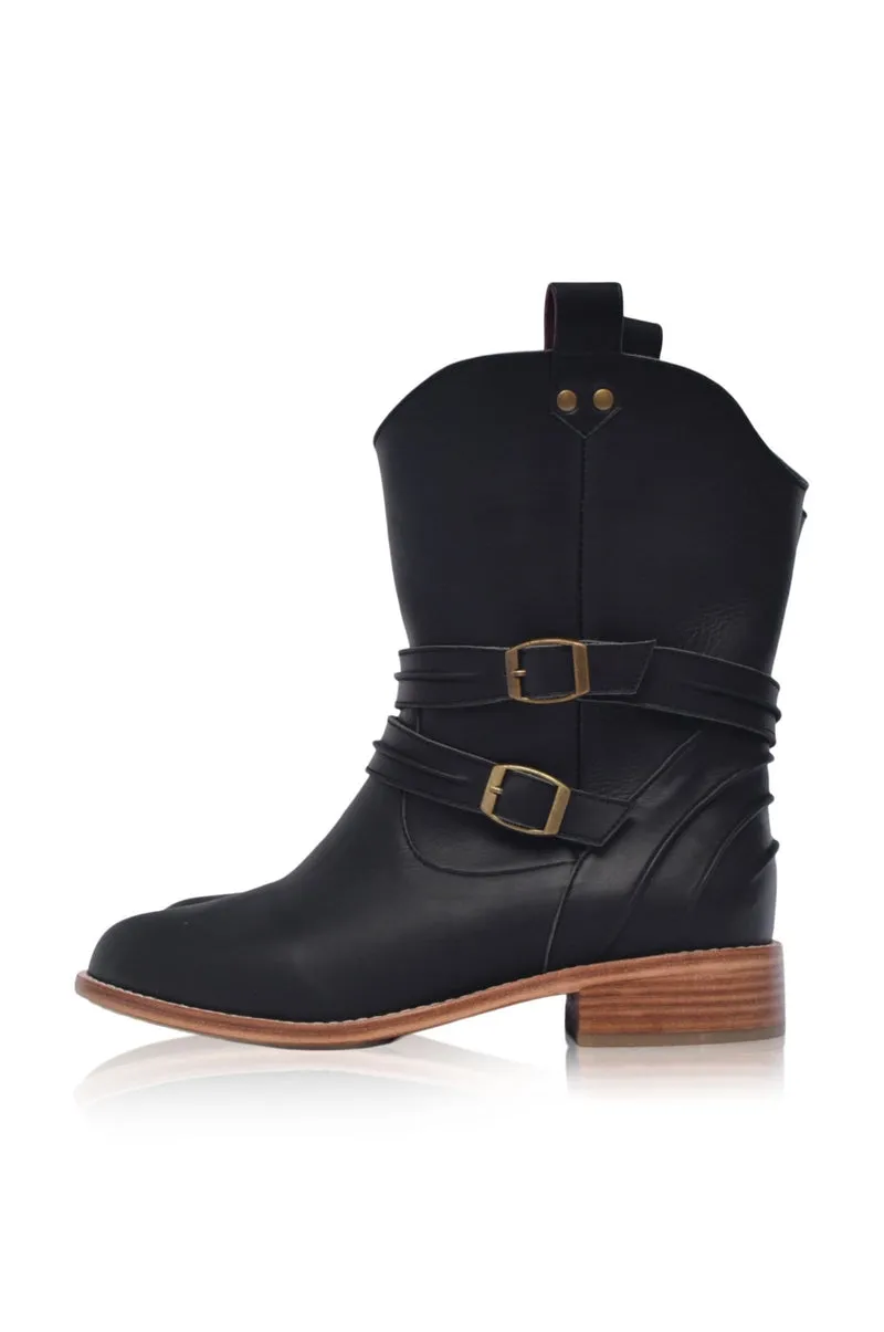 Barcelona Leather Boots in Dark Brown