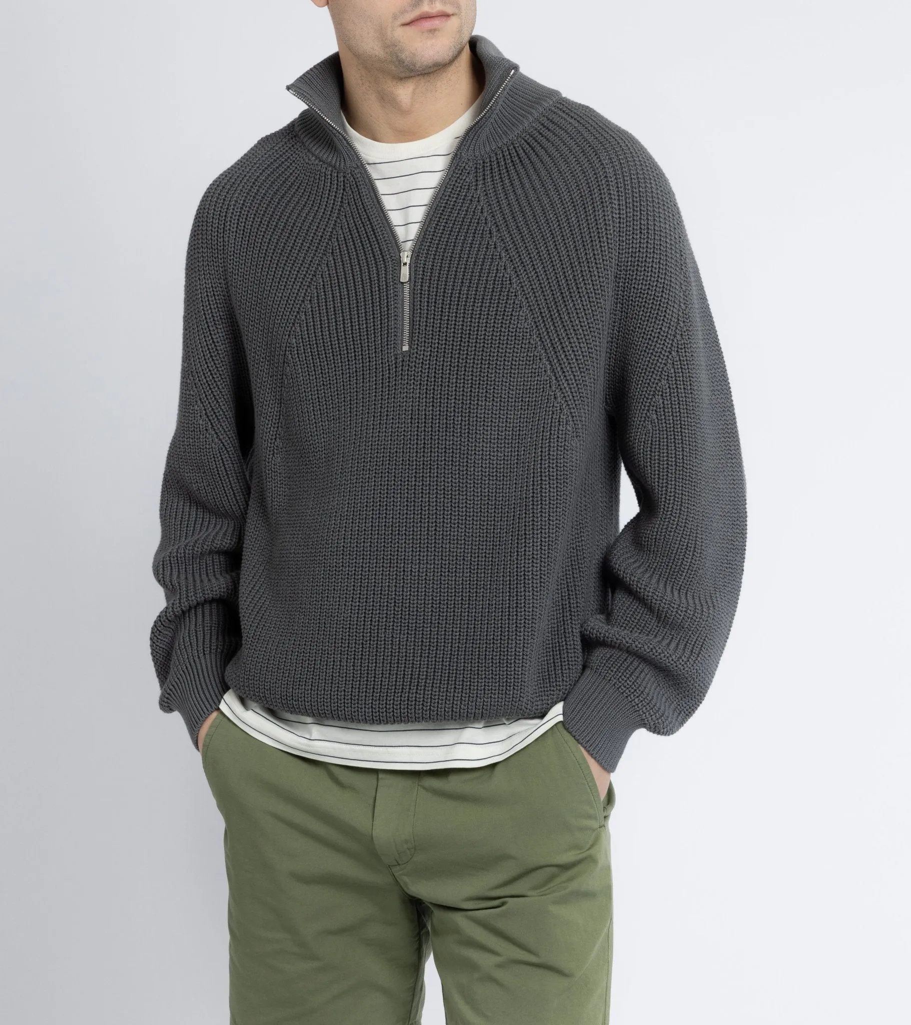 Batoner Signature Half-Zip Cotton Sweater: Grey