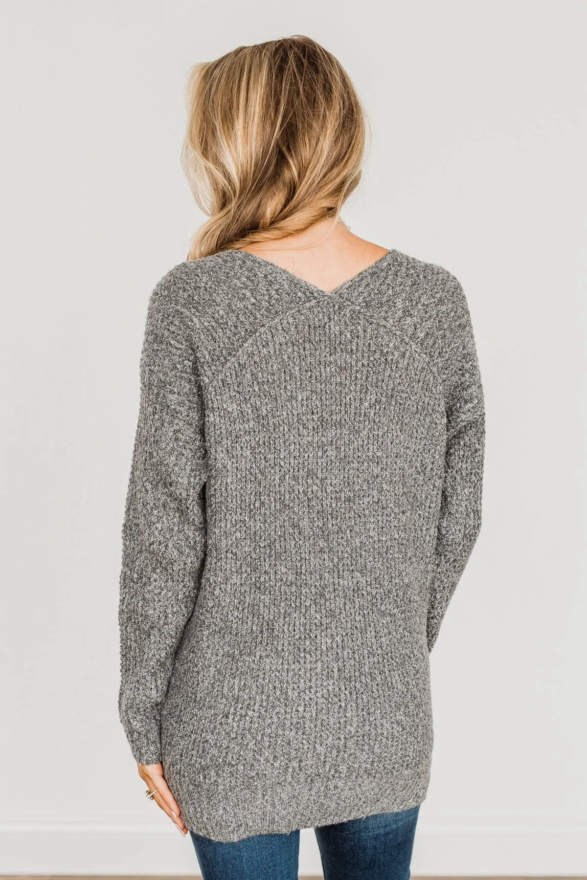 Because Of You Waffle Knit Sweater- Charcoal