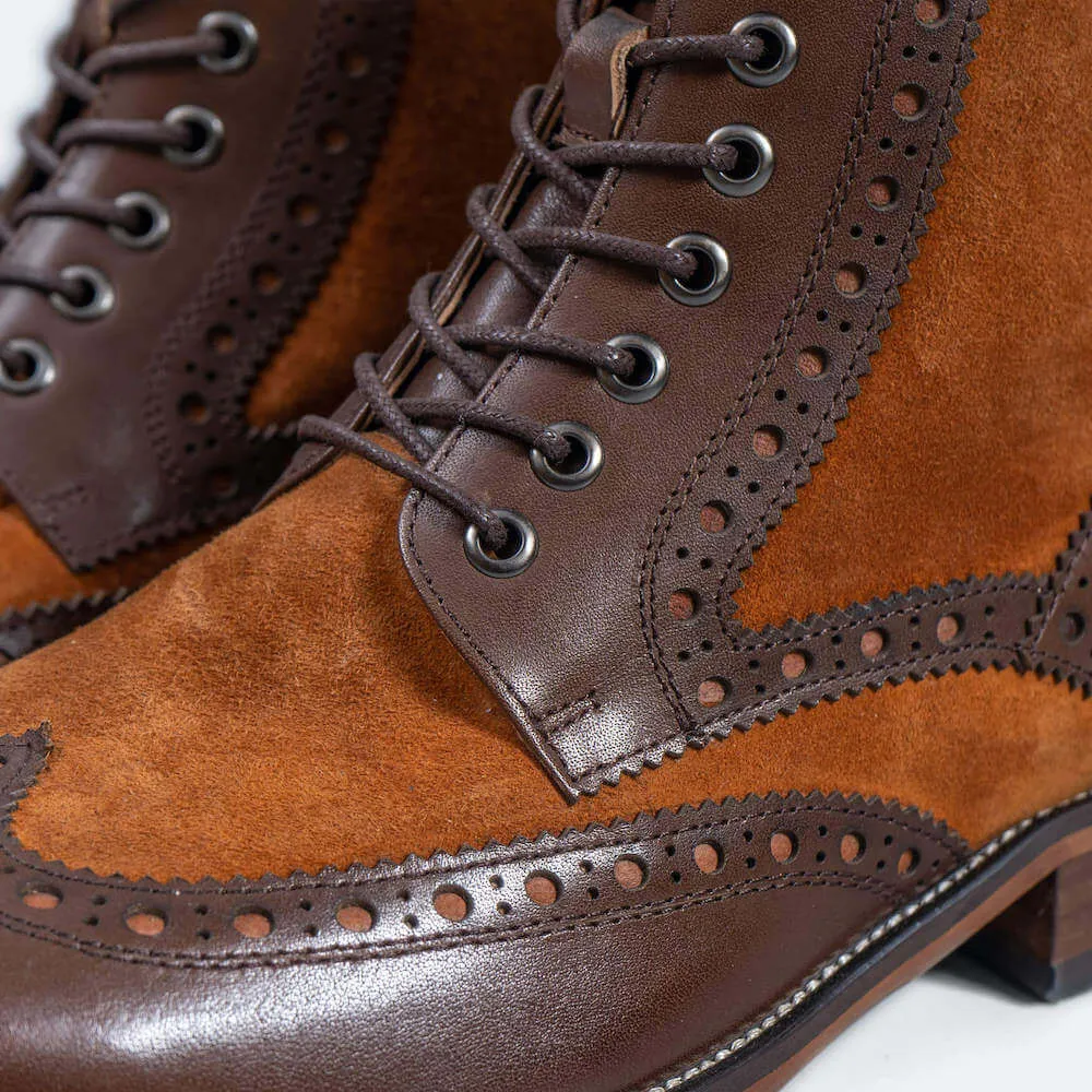 Belmont Mahogany Leather Wingtip Combat Boots