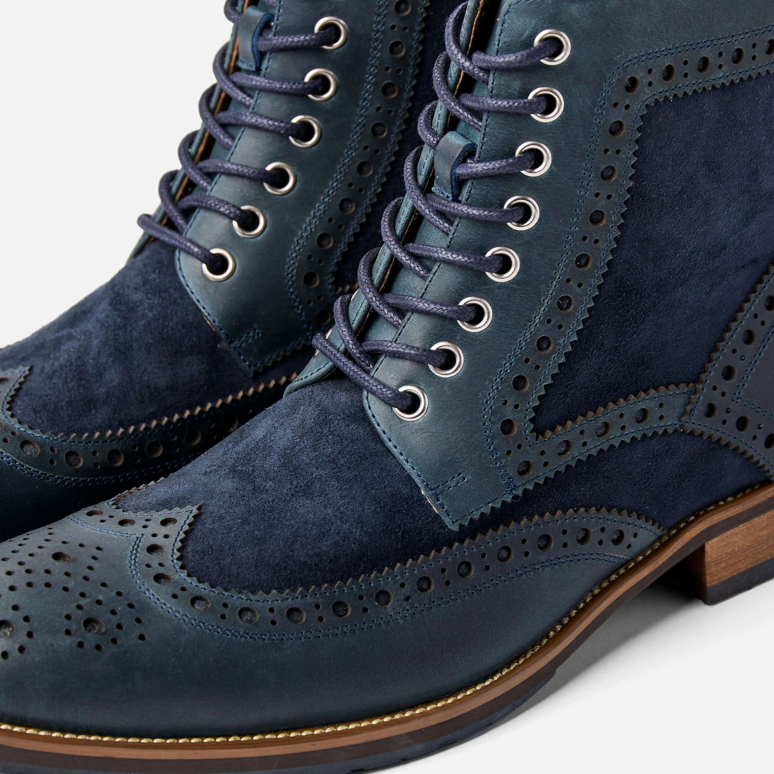 Belmont Navy Leather Wingtip Combat Boots