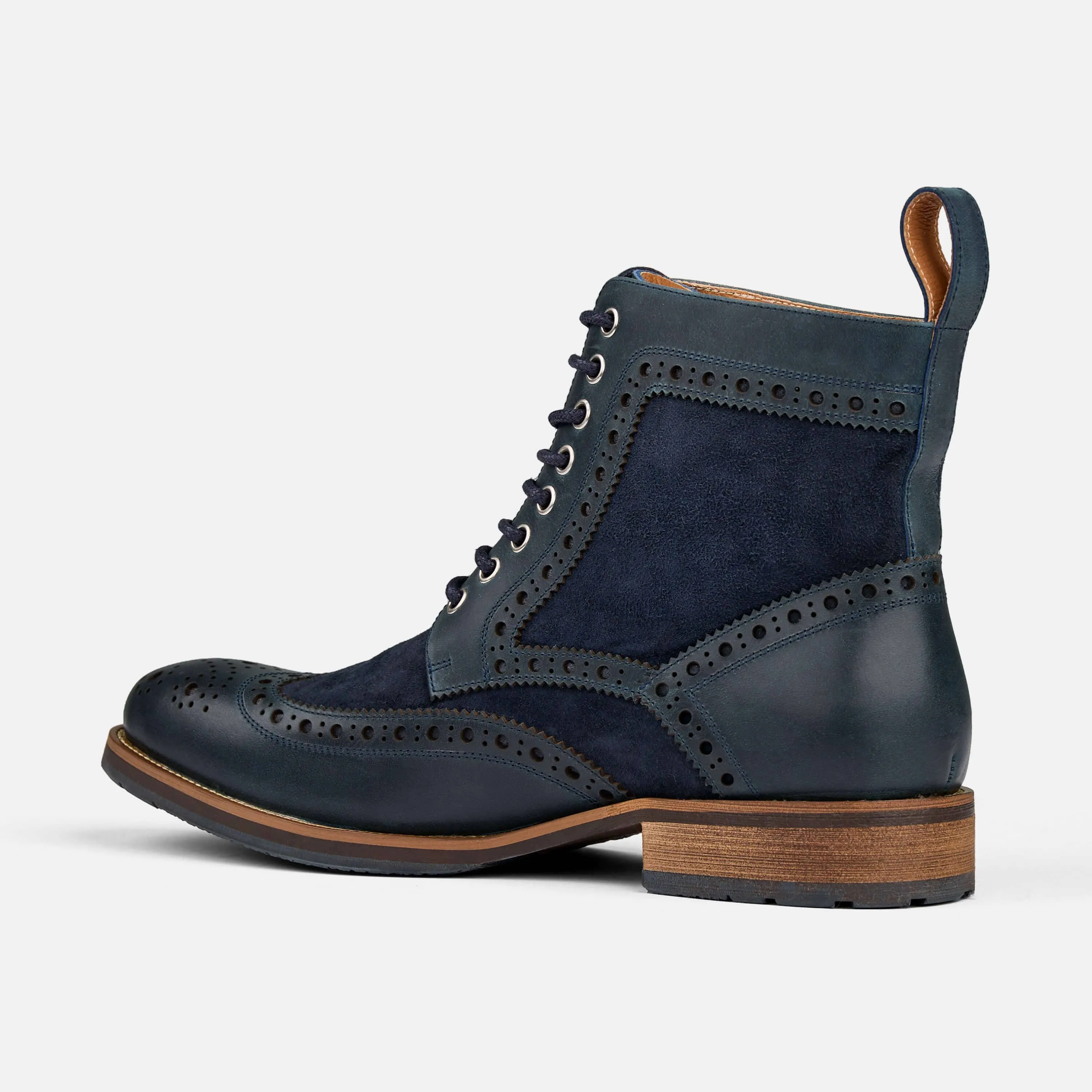 Belmont Navy Leather Wingtip Combat Boots