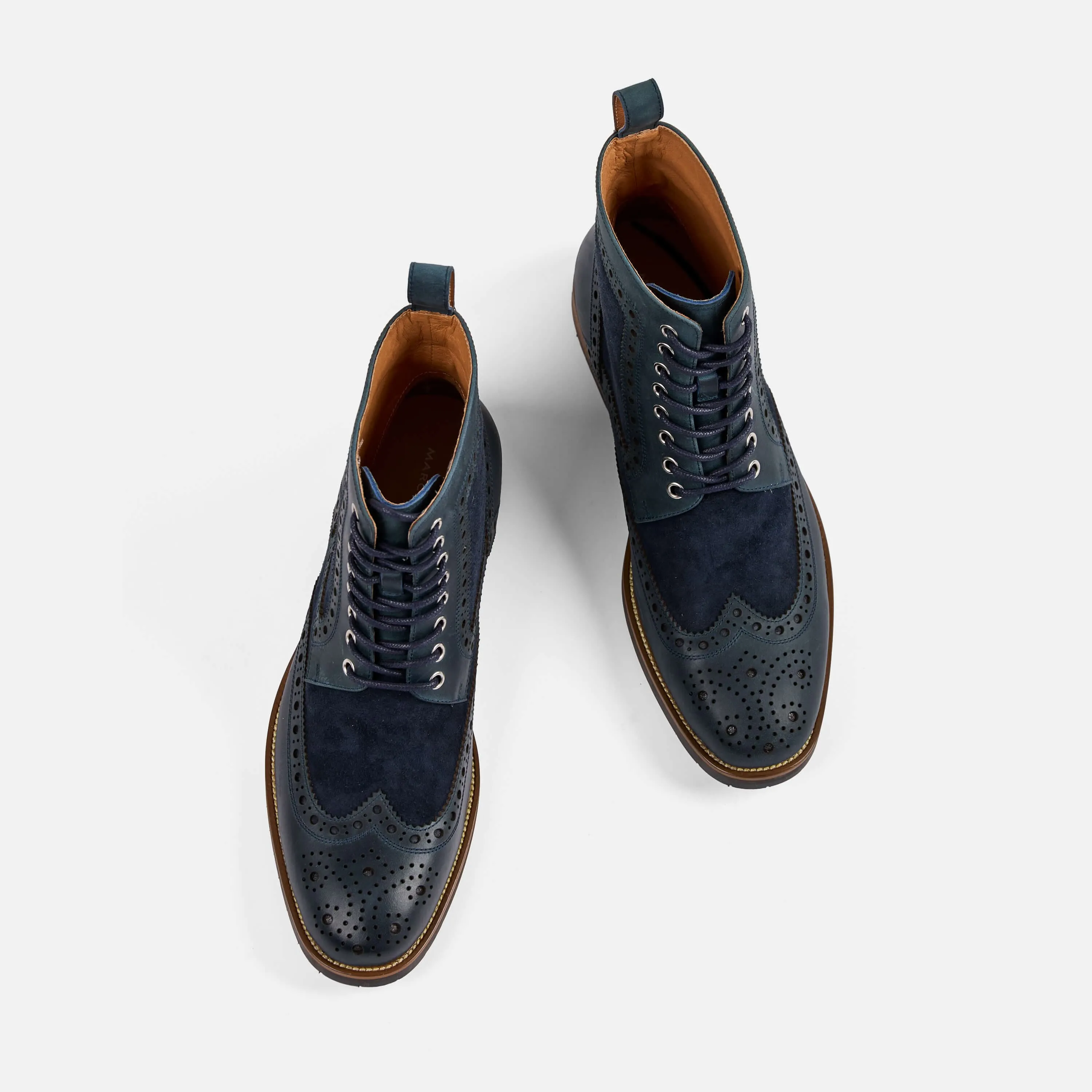 Belmont Navy Leather Wingtip Combat Boots