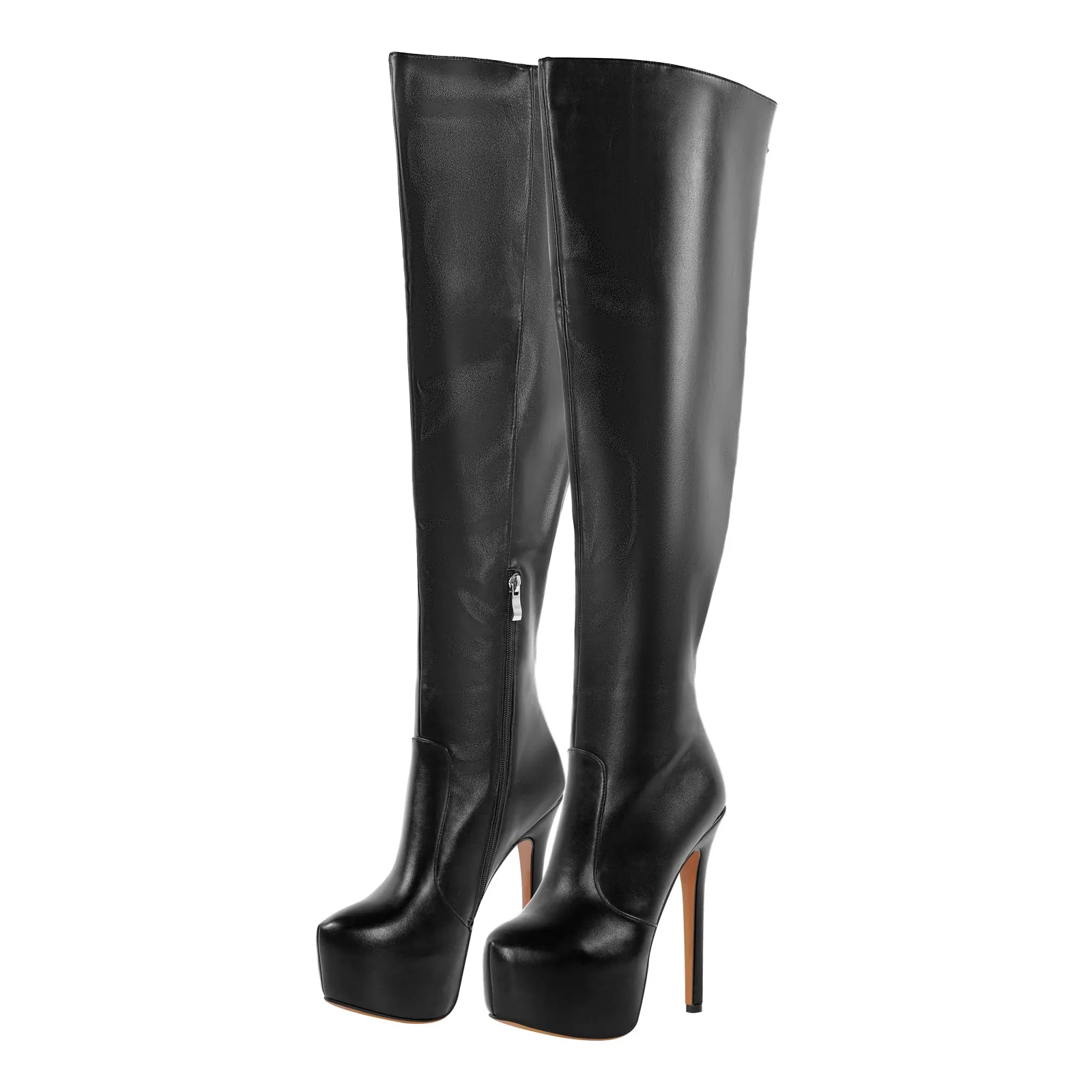 Black Platform Wide Thigh High Boots