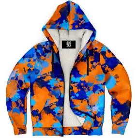 Blue and Orange Paint Splatter Sherpa Hoodie