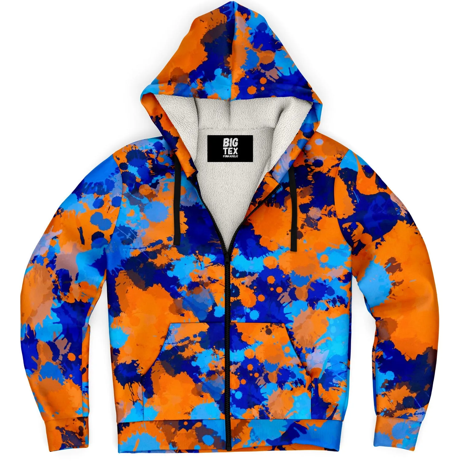 Blue and Orange Paint Splatter Sherpa Hoodie