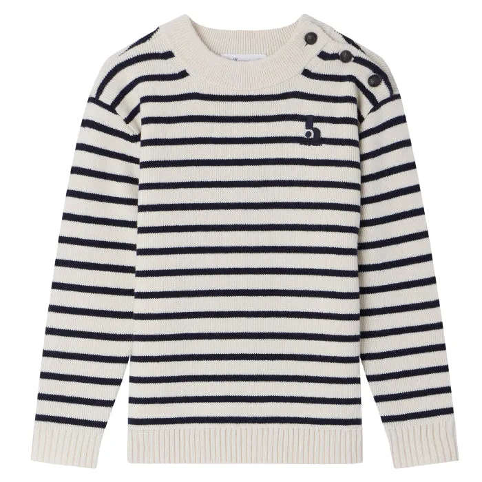 Bonpoint Child Dantes Sweater Cream With Marine Blue Stripes