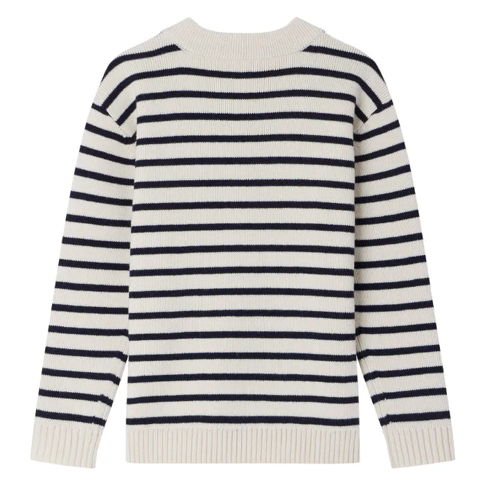 Bonpoint Child Dantes Sweater Cream With Marine Blue Stripes