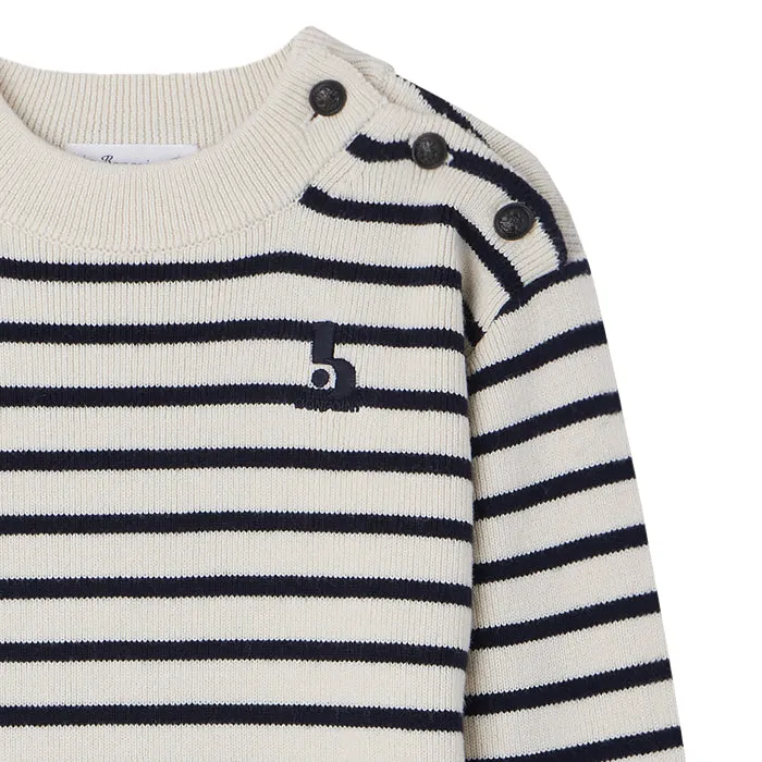 Bonpoint Child Dantes Sweater Cream With Marine Blue Stripes