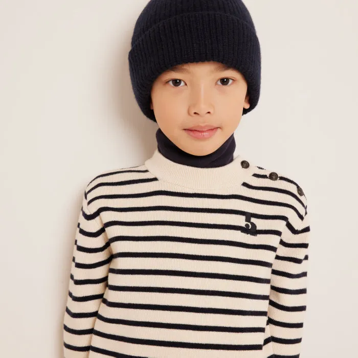 Bonpoint Child Dantes Sweater Cream With Marine Blue Stripes