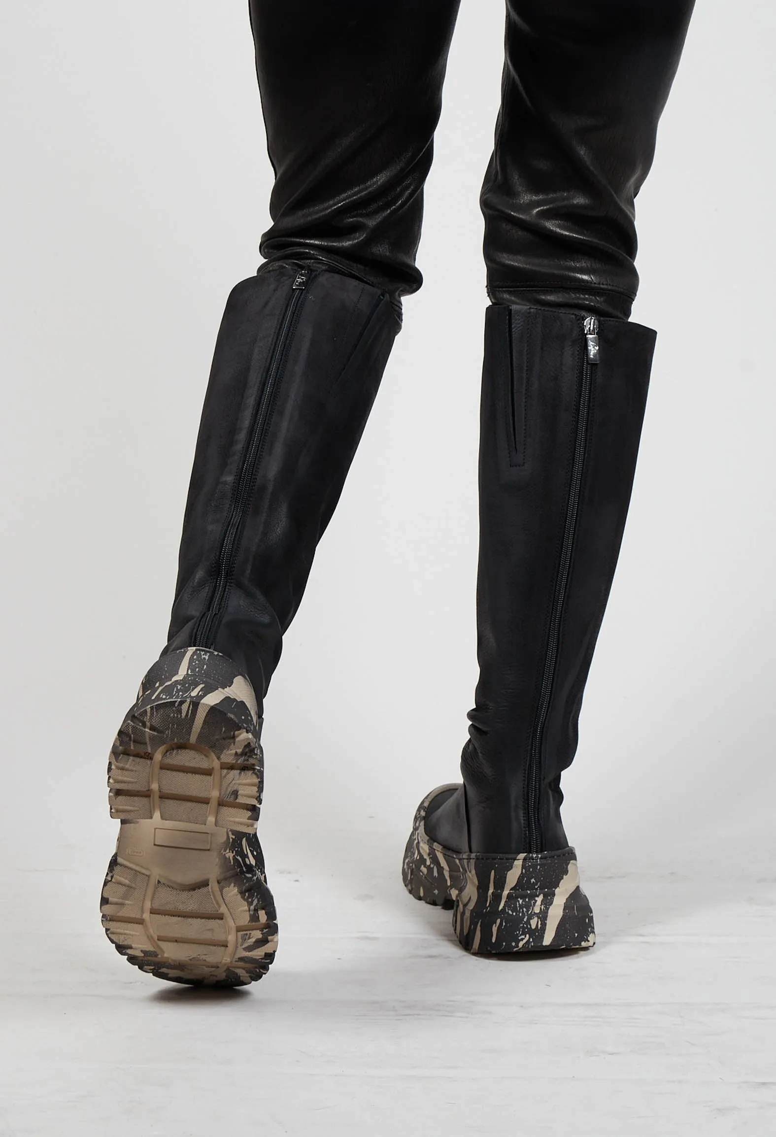 Calf Length Boots in Gasoline Nero