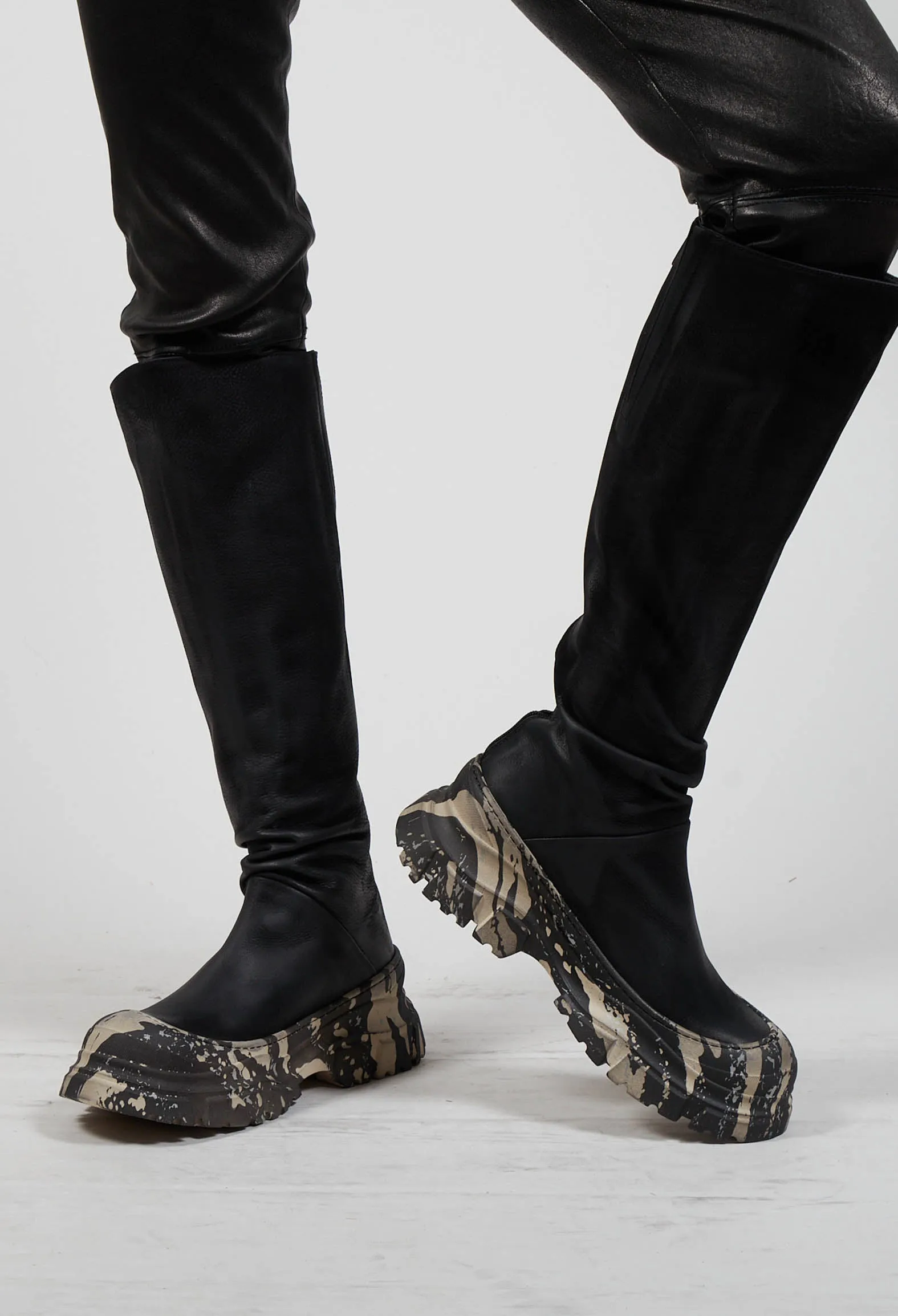 Calf Length Boots in Gasoline Nero