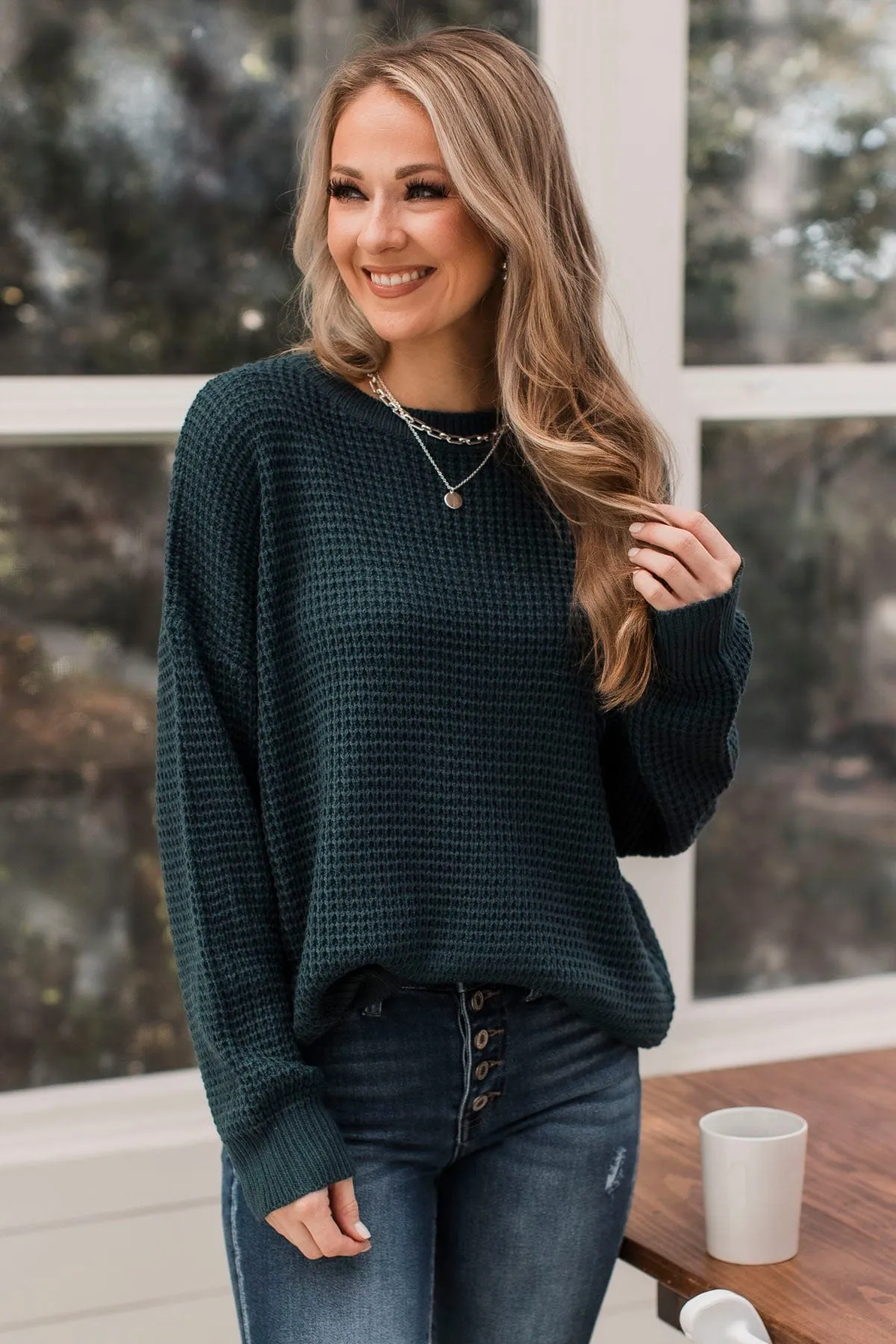 Captivating In Color Knit Sweater- Dark Teal