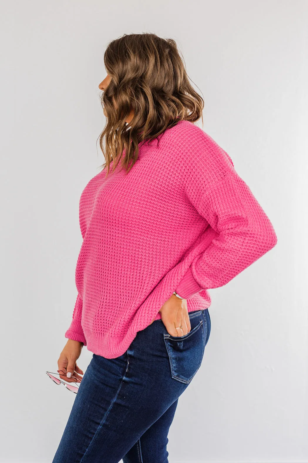 Captivating In Color Knit Sweater- Hot Pink