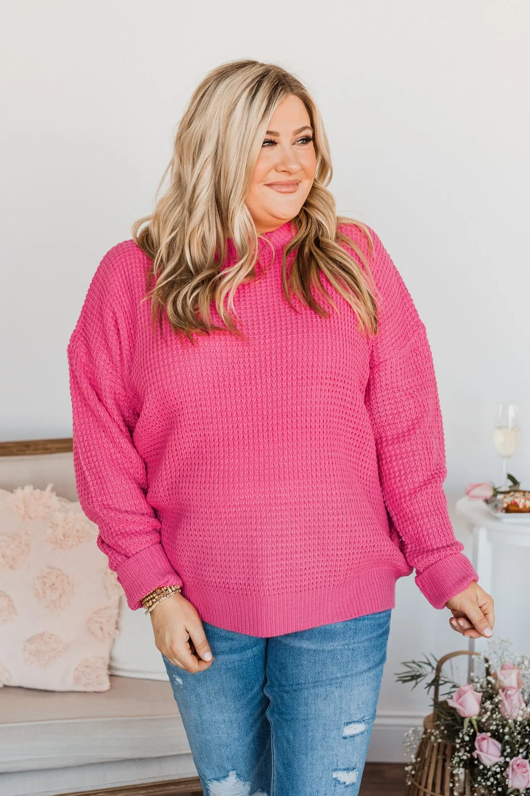 Captivating In Color Knit Sweater- Hot Pink