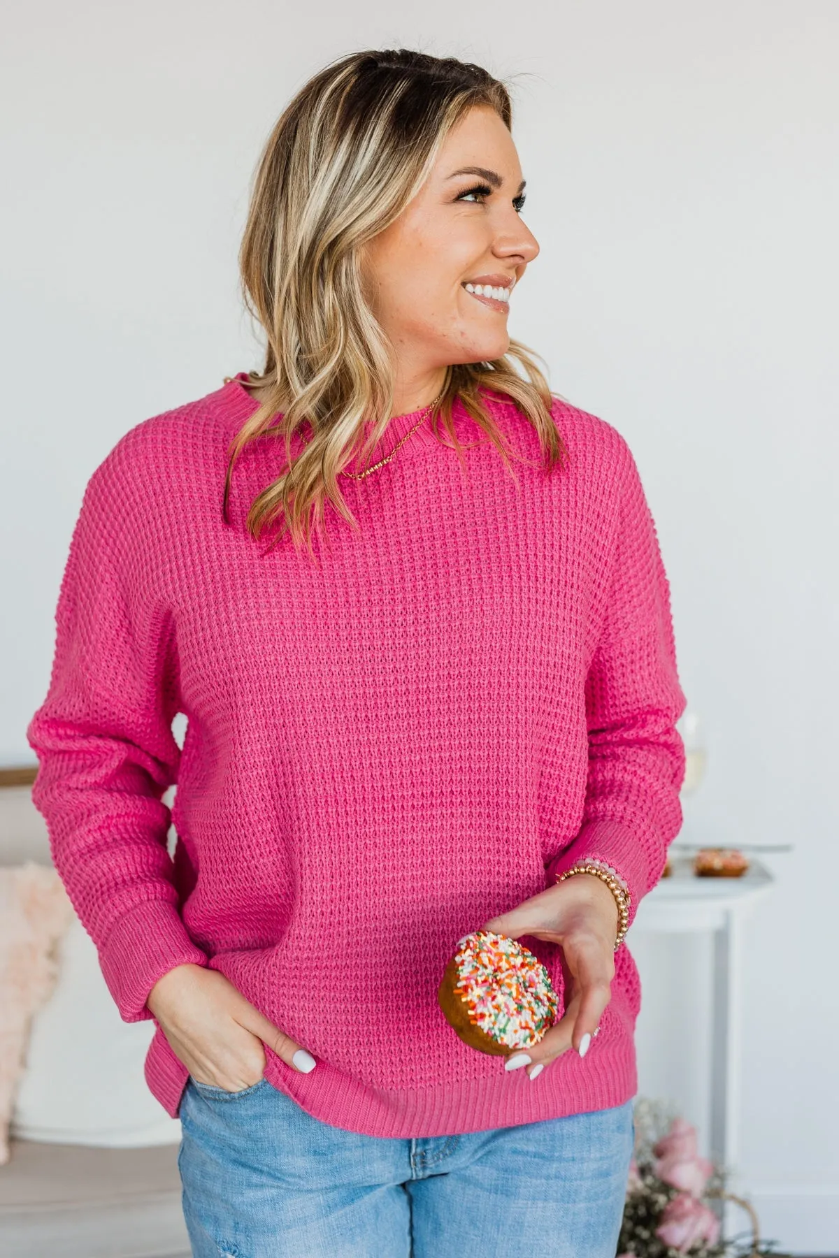 Captivating In Color Knit Sweater- Hot Pink