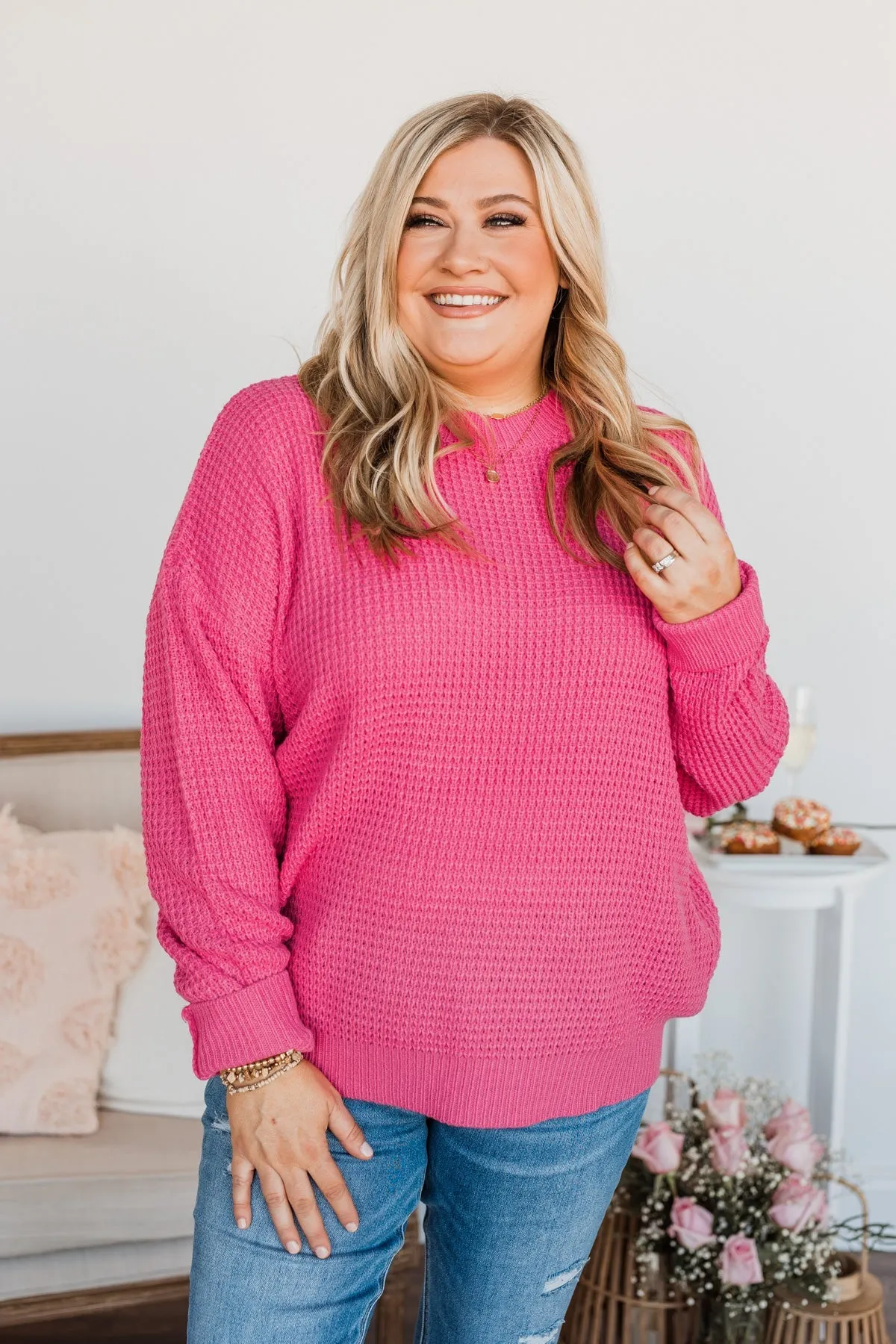 Captivating In Color Knit Sweater- Hot Pink