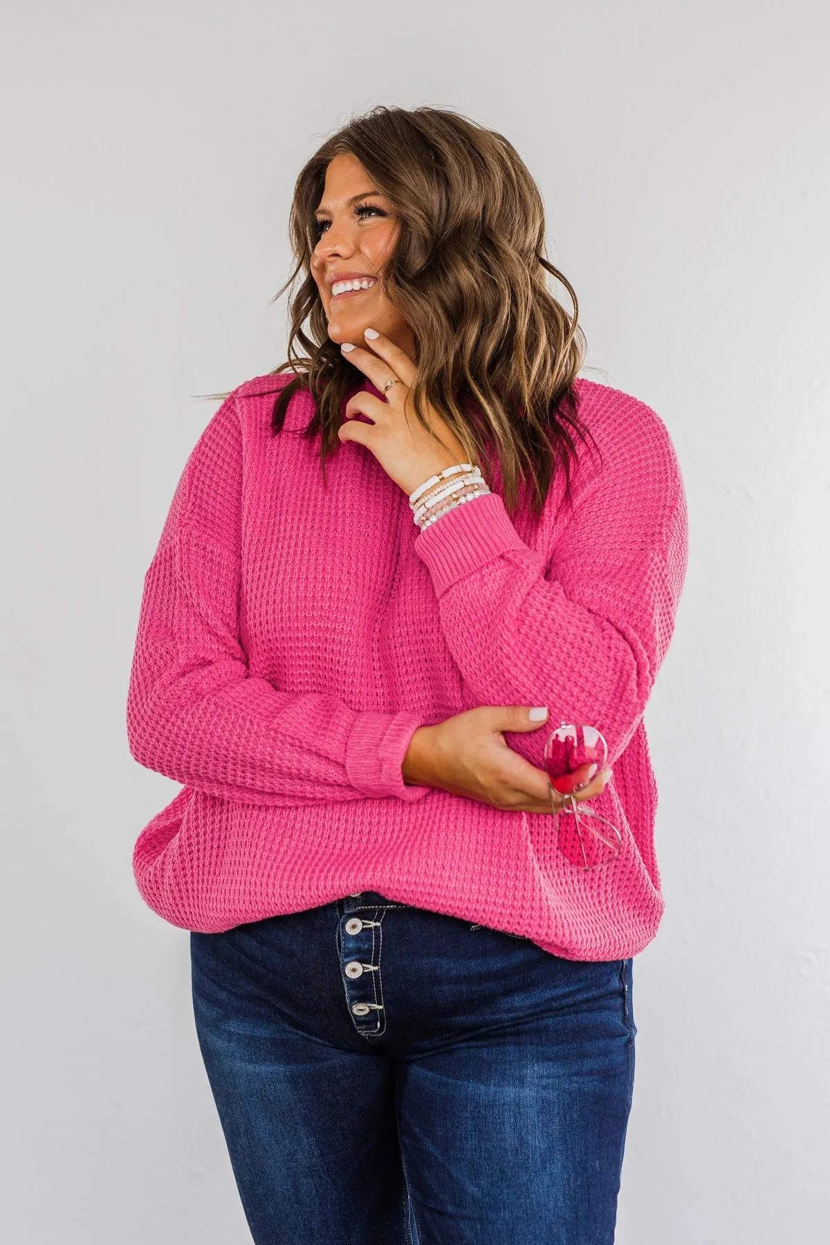 Captivating In Color Knit Sweater- Hot Pink