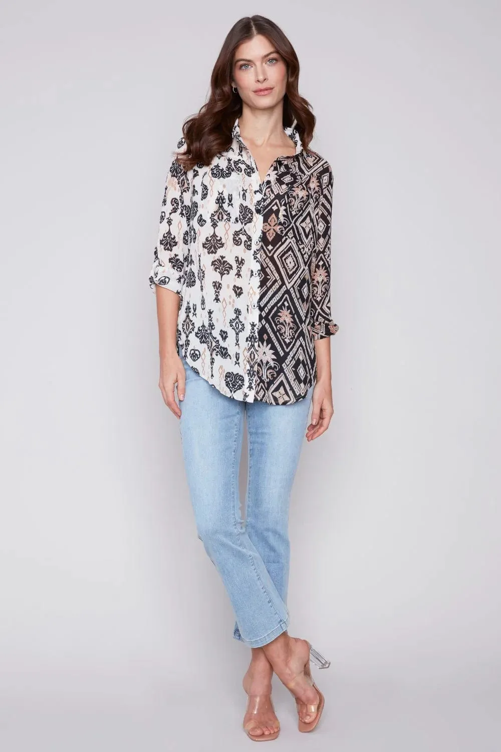 Charlie B Damask Crinkle Georgette Printed Blouse - C4308XXP 782A