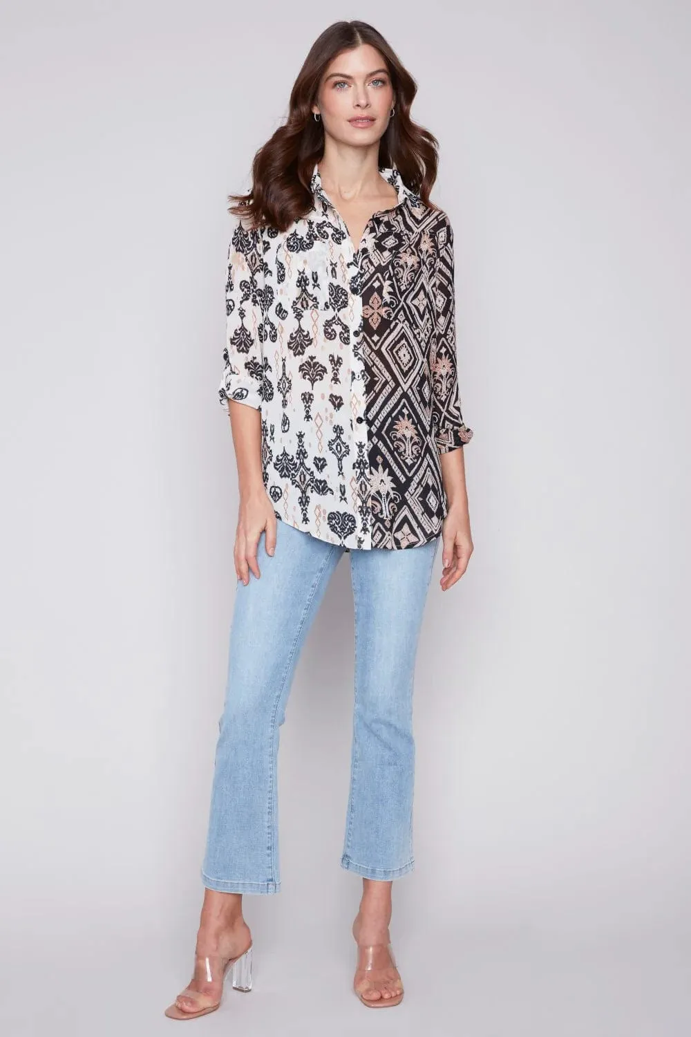 Charlie B Damask Crinkle Georgette Printed Blouse - C4308XXP 782A