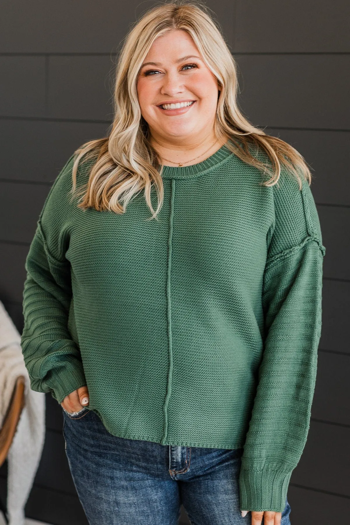 Choose To Thrive Knit Sweater- Emerald Green