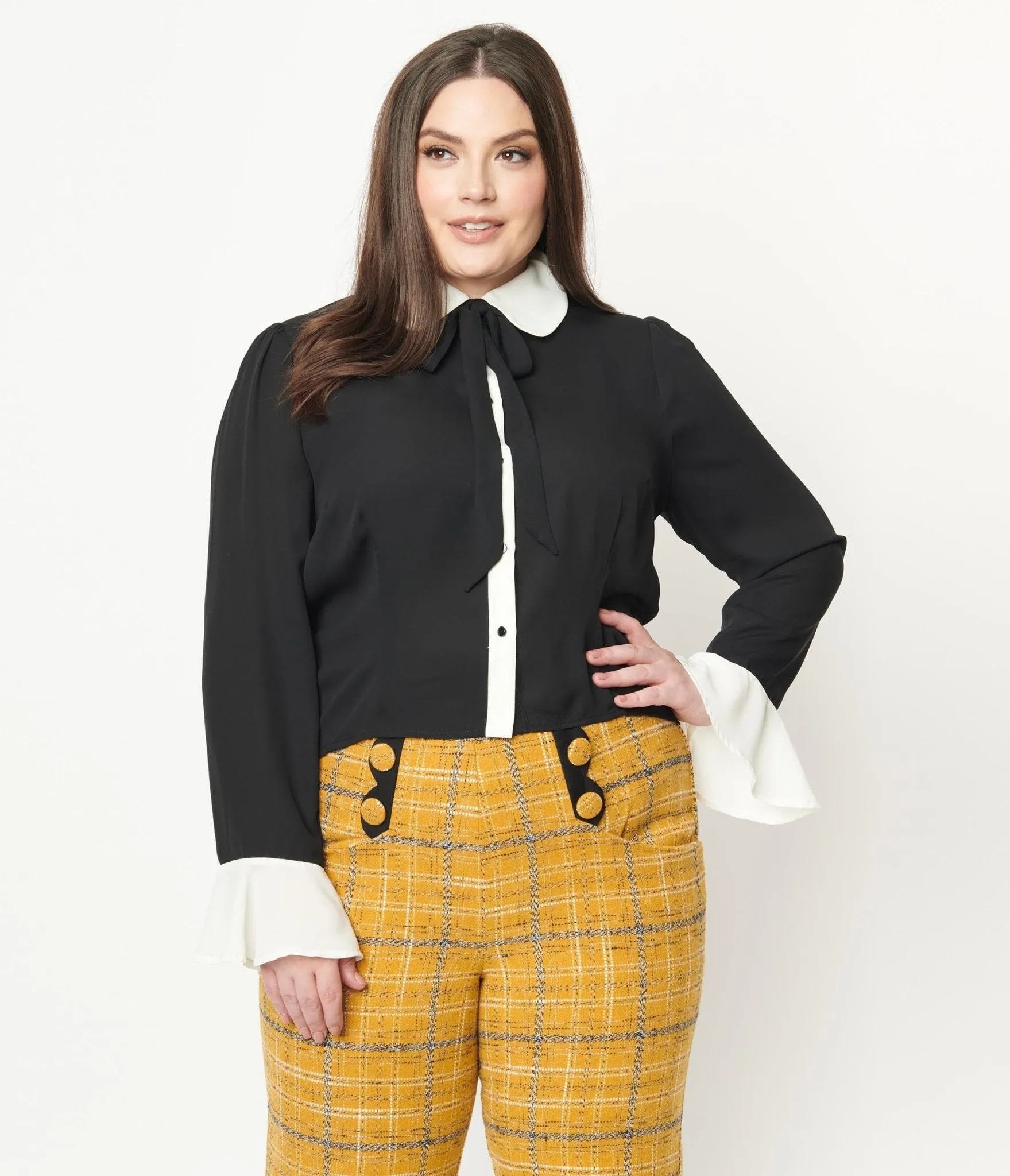 Collectif Plus Size Black & White Collar Prudence Blouse