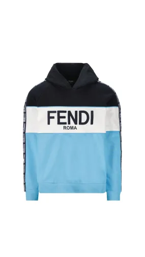 Color Block Logo Hoodie - White/Blue/Black