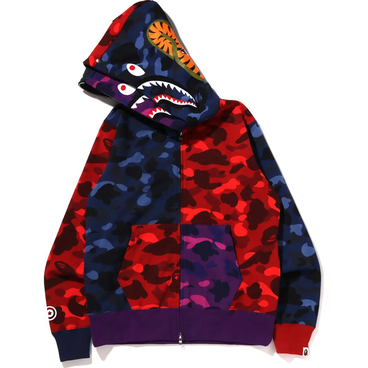 CRAZY SHARK FULL ZIP DOUBLE HOODIE MENS