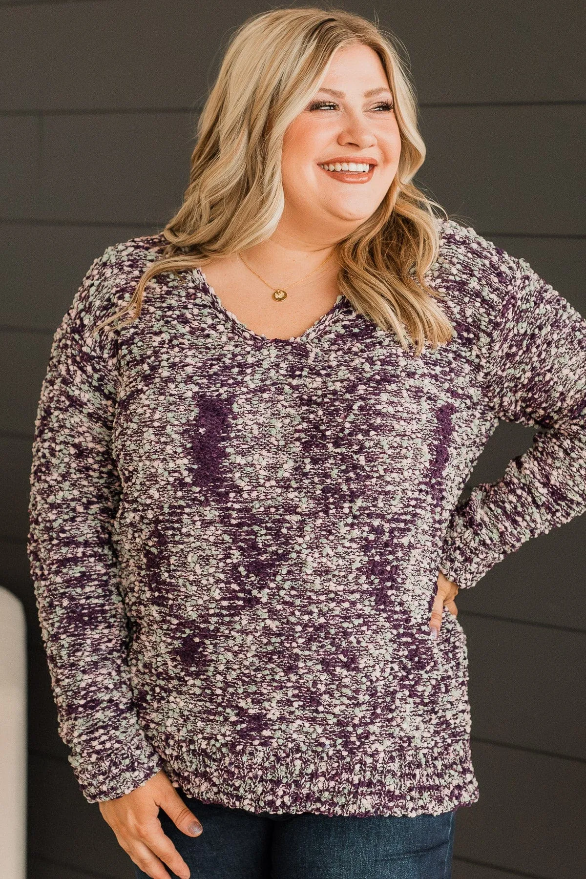 Dream All Day Popcorn Sweater- Deep Plum