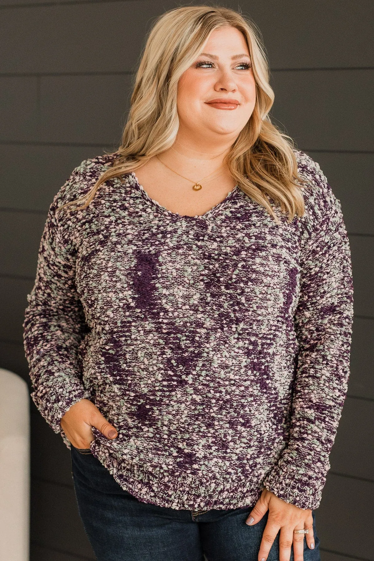 Dream All Day Popcorn Sweater- Deep Plum