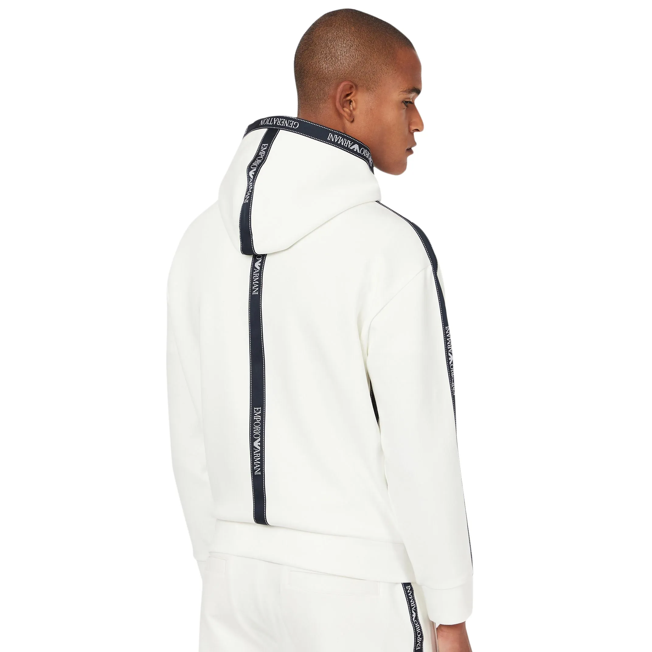 Emporio Armani - Logo Tape Hoodie in White