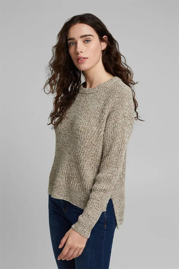 Esprit Cotton Blend Rib Sweater in Camel