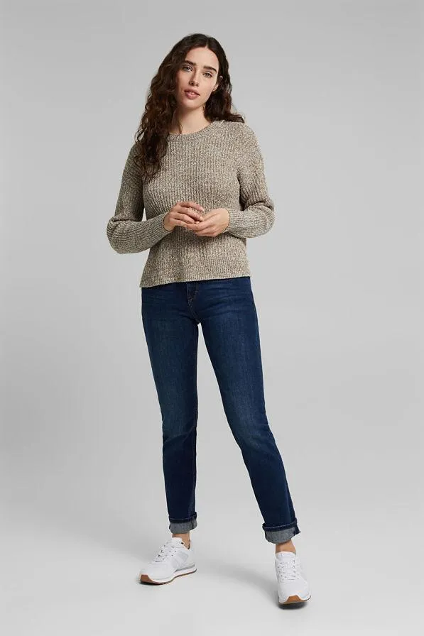 Esprit Cotton Blend Rib Sweater in Camel