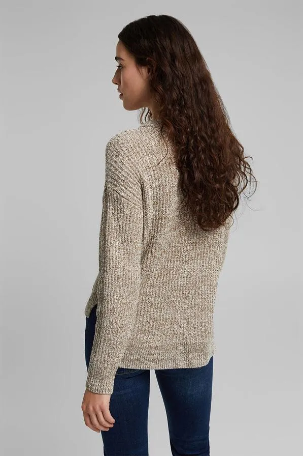 Esprit Cotton Blend Rib Sweater in Camel