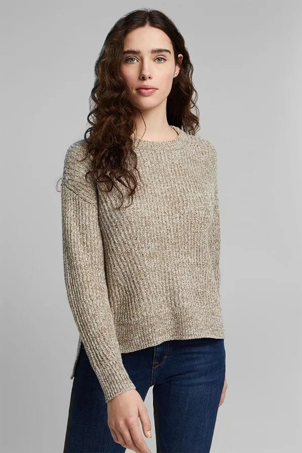 Esprit Cotton Blend Rib Sweater in Camel