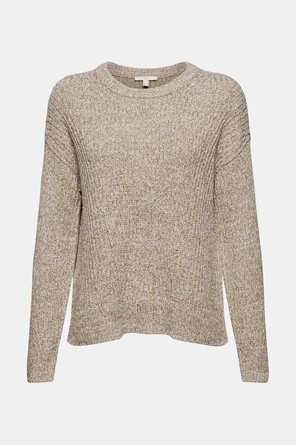 Esprit Cotton Blend Rib Sweater in Camel