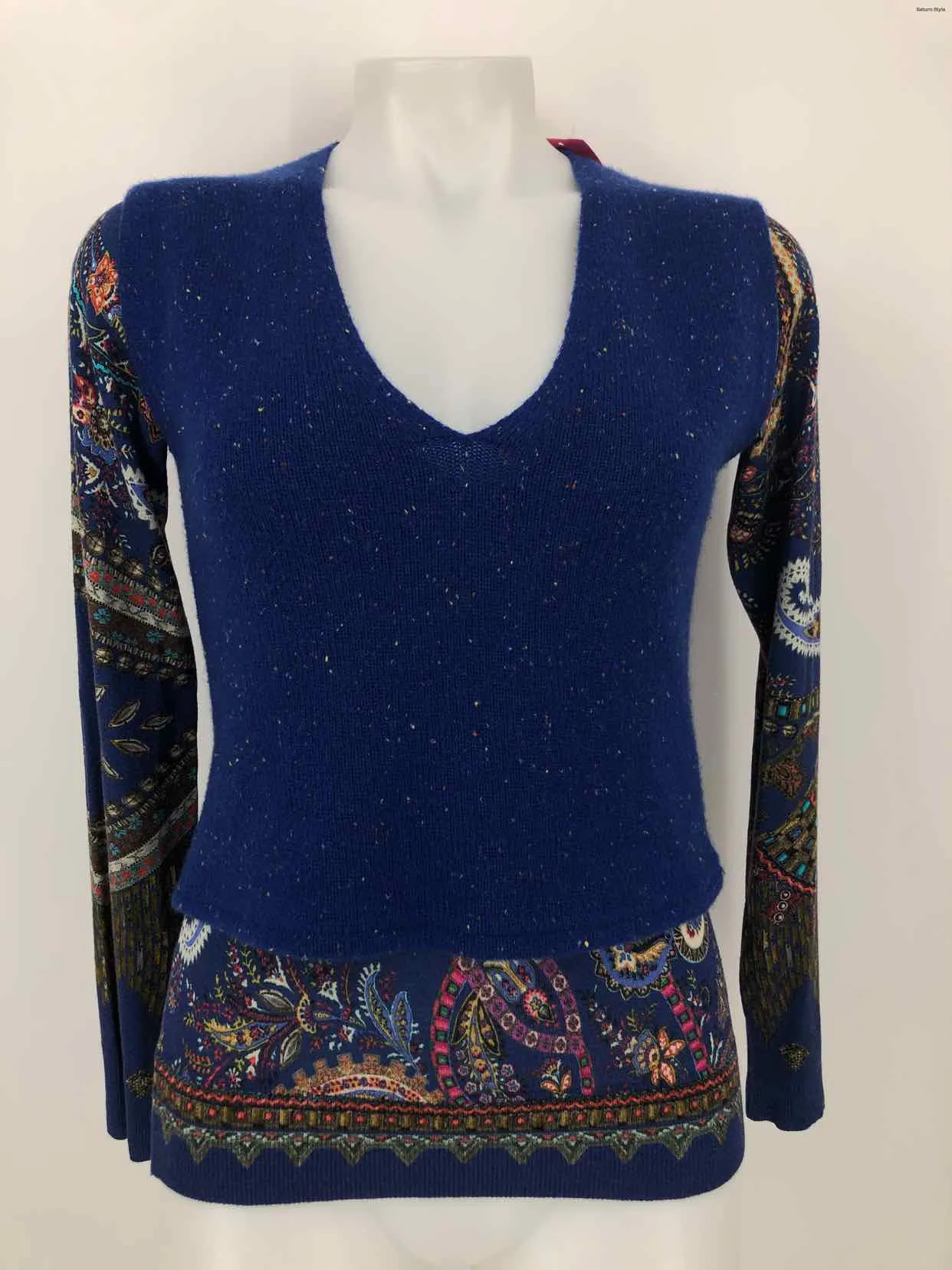 ETRO Royal Blue Multi-Color Speckled Paisley Size X-SMALL Sweater