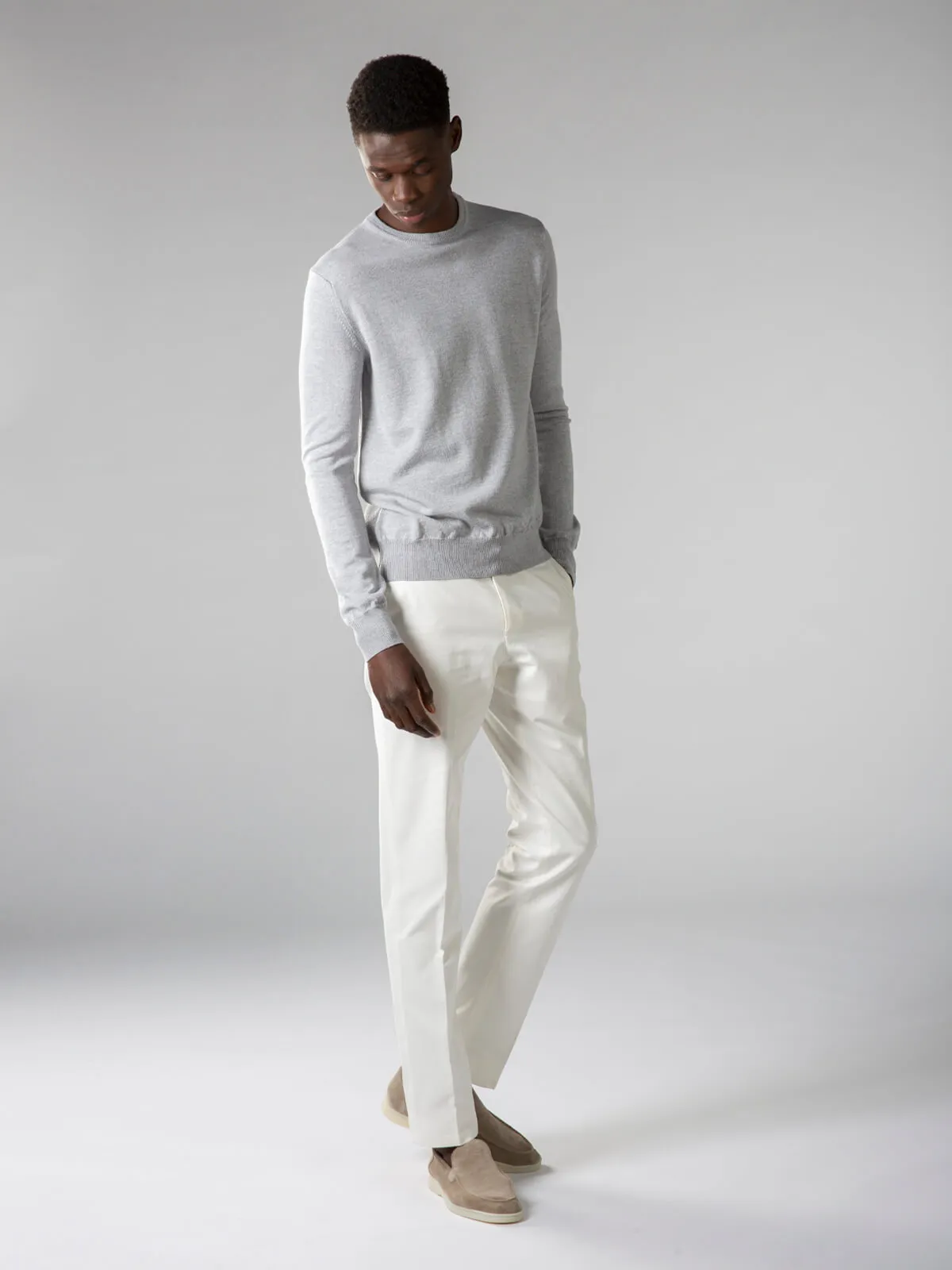 Extrafine Merino Crew Neck Sweater Light Grey