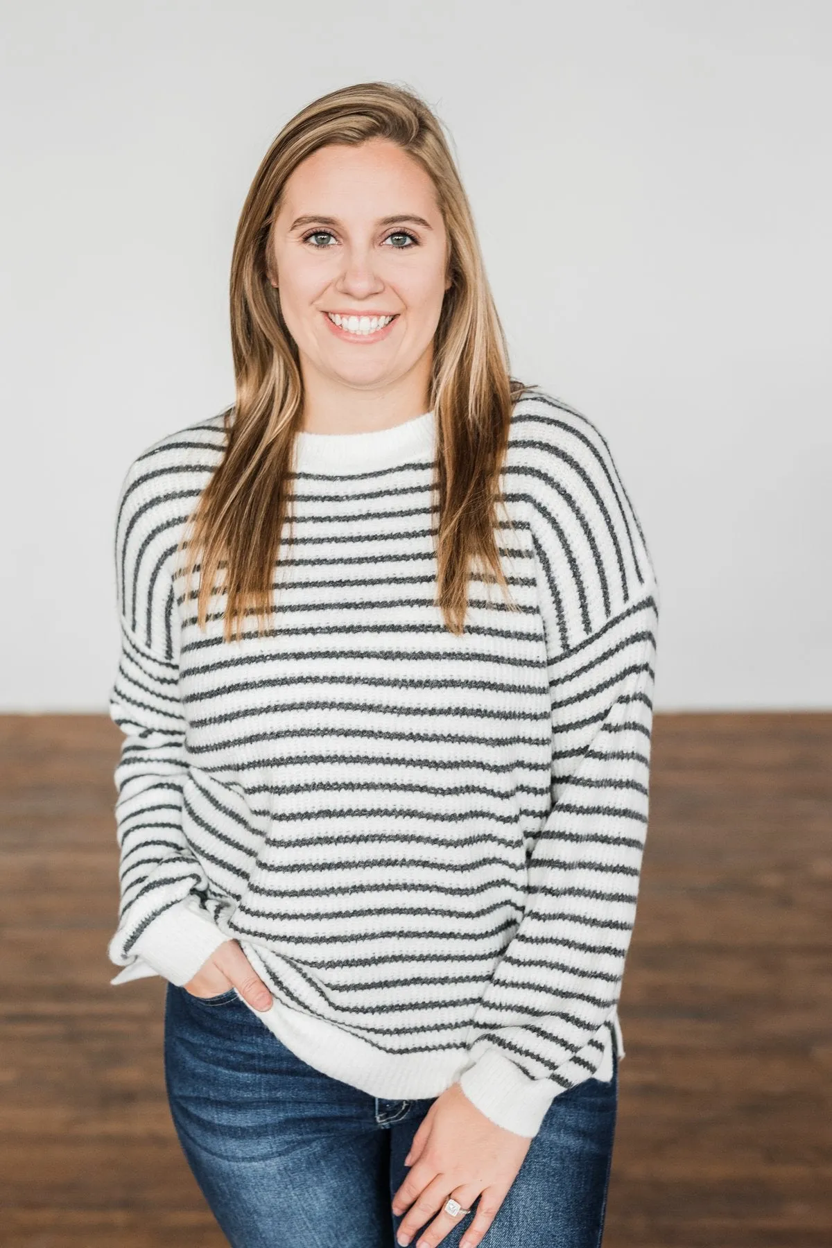 Feeling Fabulous Striped Knit Sweater- Ivory & Charcoal