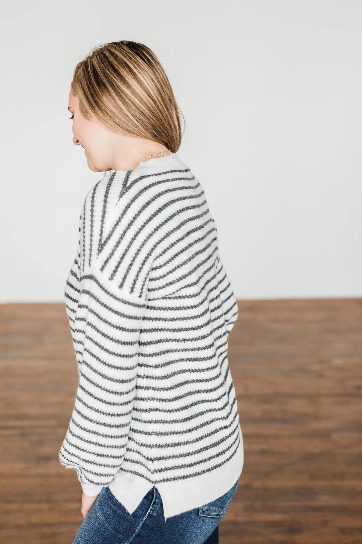 Feeling Fabulous Striped Knit Sweater- Ivory & Charcoal