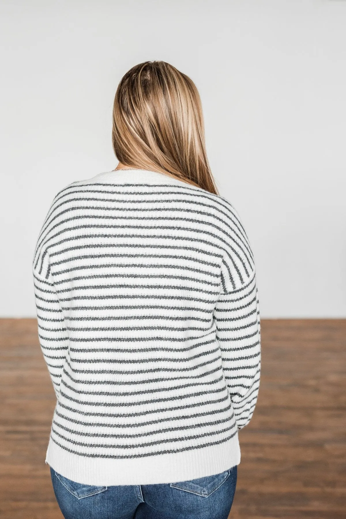 Feeling Fabulous Striped Knit Sweater- Ivory & Charcoal