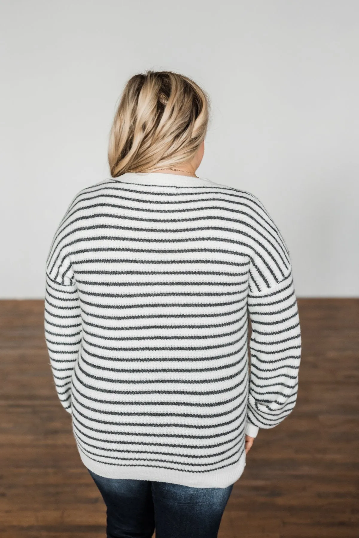 Feeling Fabulous Striped Knit Sweater- Ivory & Charcoal